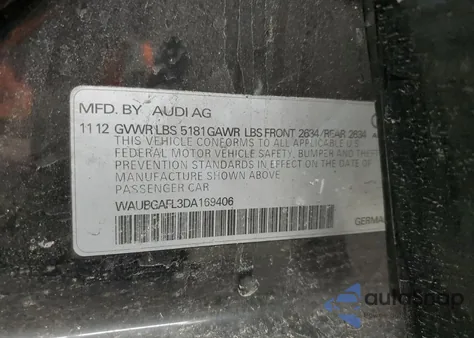 2013 Audi S4 Premium Plus z USA, uszkodzony, nr VIN WAUBGAFL3DA169406
